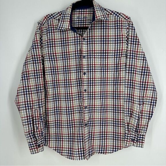 TASSO ELBA Men’s Multicolor Plaid Long-sleeve Button Down Shirt Sz S - Picture 1 of 6